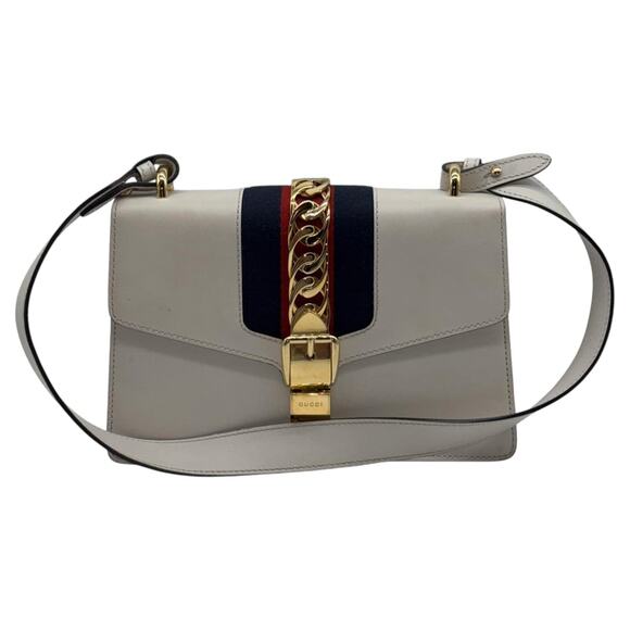 Gucci Sylvie Small Calf Skin Shoulder Bag In Off White - Picture 1 of 5